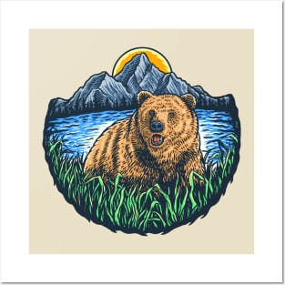 bear wild mountain sunset Posters and Art